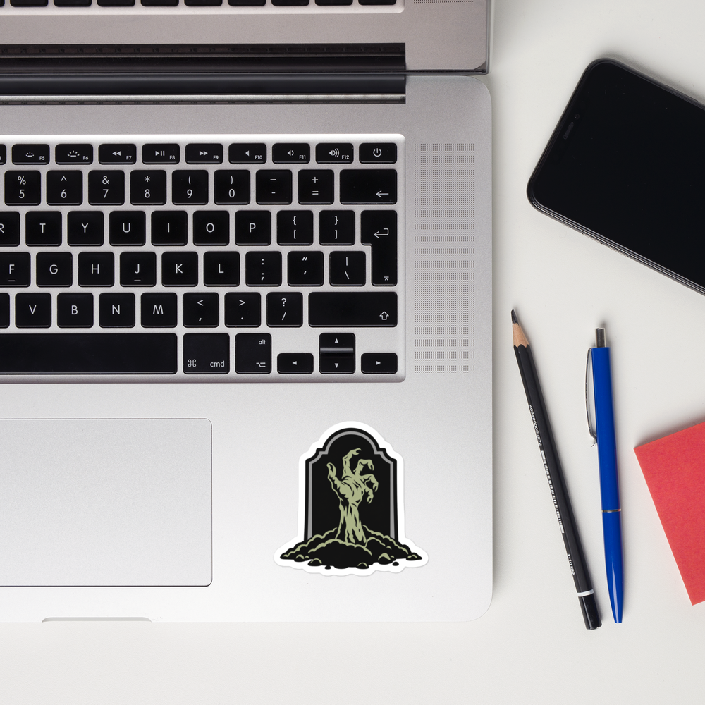 Zombie Hand Emerging from a Grave Sticker · White / 3″×3″
