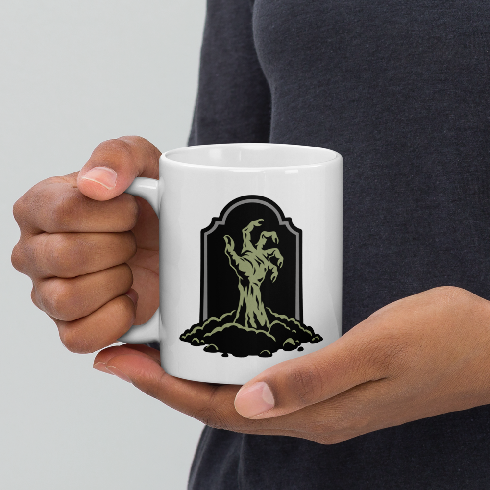 Zombie Hand Emerging from a Grave Mug · White / 11 oz