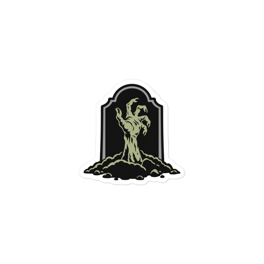 Zombie Hand Emerging from a Grave Sticker · White / 3″×3″