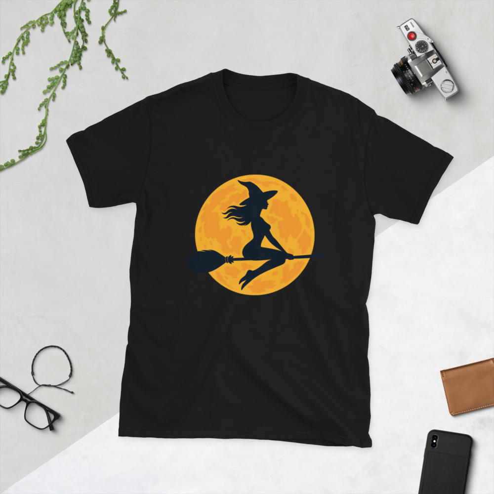 Witch Over the Orange Moon T-Shirt · Unisex / Black / S