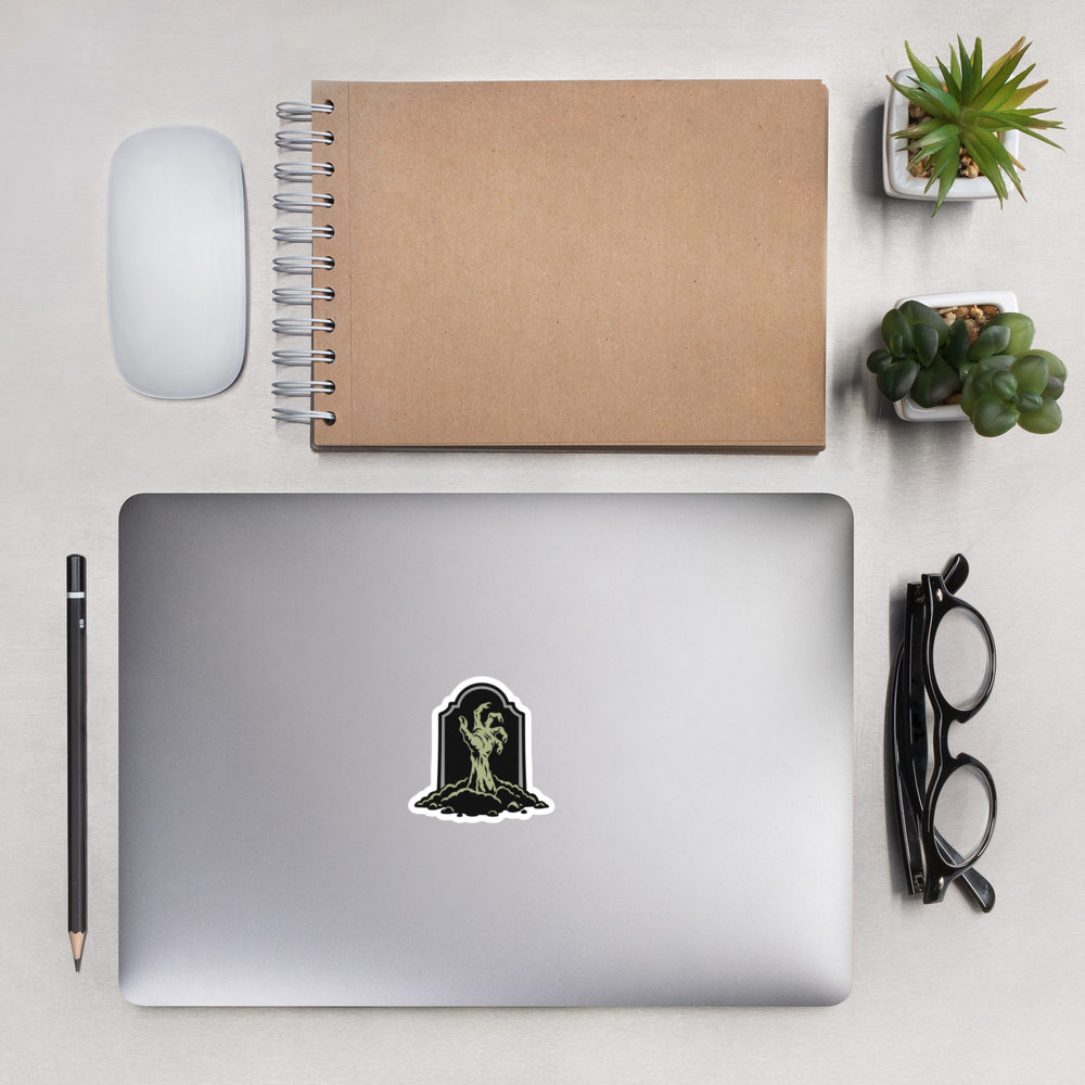 Zombie Hand Emerging from a Grave Sticker · White / 3″×3″