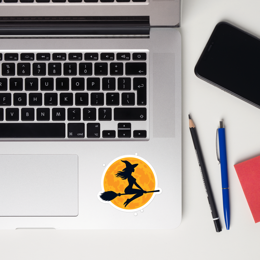 Witch Over the Orange Moon Sticker · White / 3″×3″