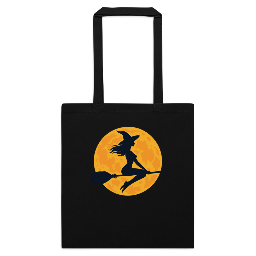 Witch Over the Orange Moon Tote Bag · Black / One size