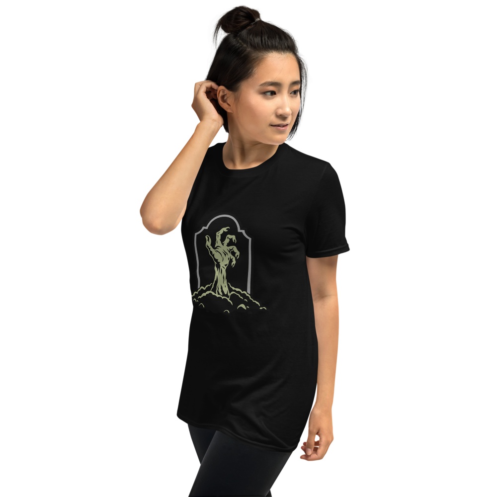 Zombie Hand Emerging from a Grave T-Shirt · Unisex / Black / S