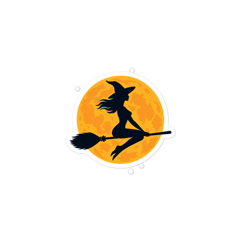 Witch Over the Orange Moon Sticker · White / 3″×3″
