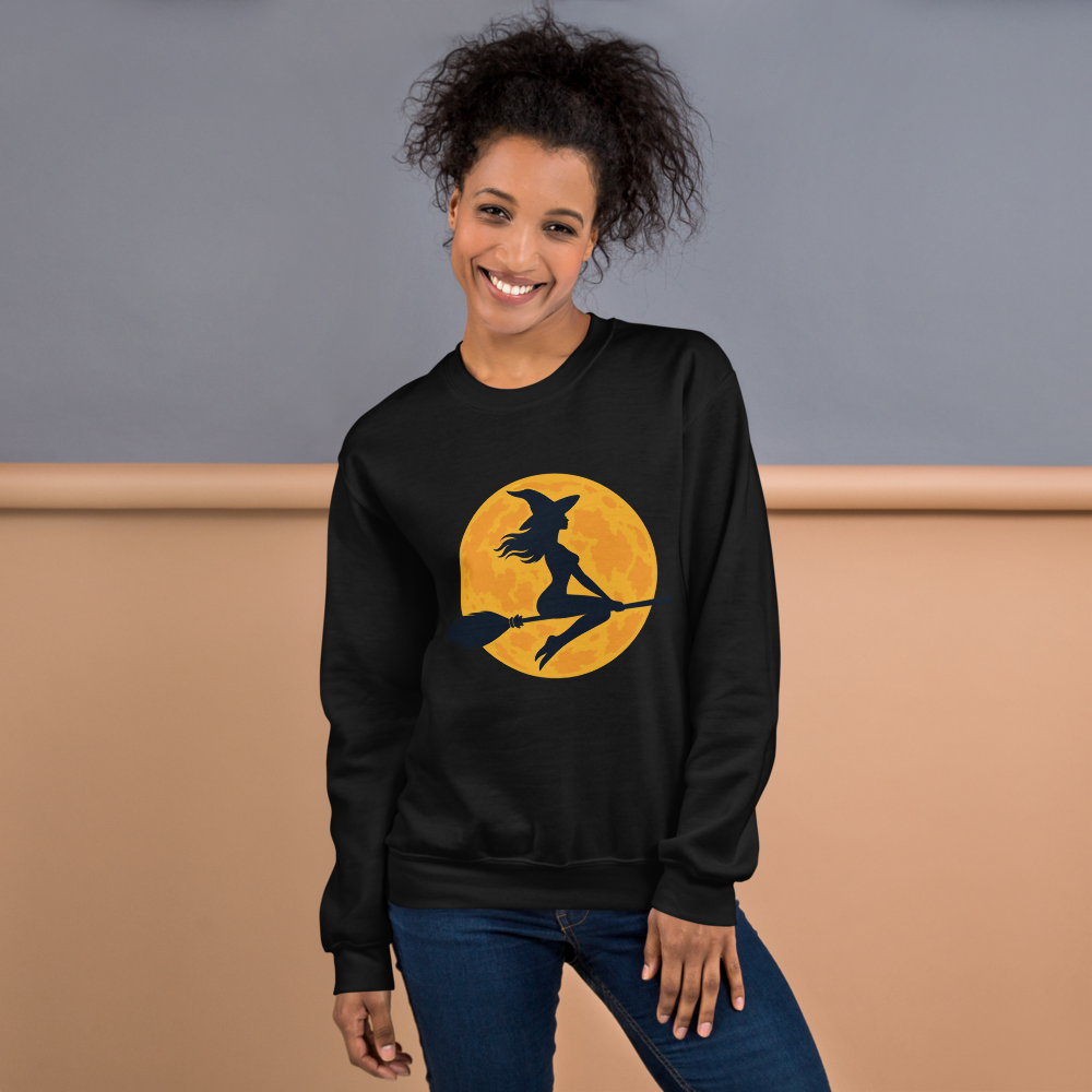 Witch on the Orange Moon Sweatshirt · Unisex / Black / S