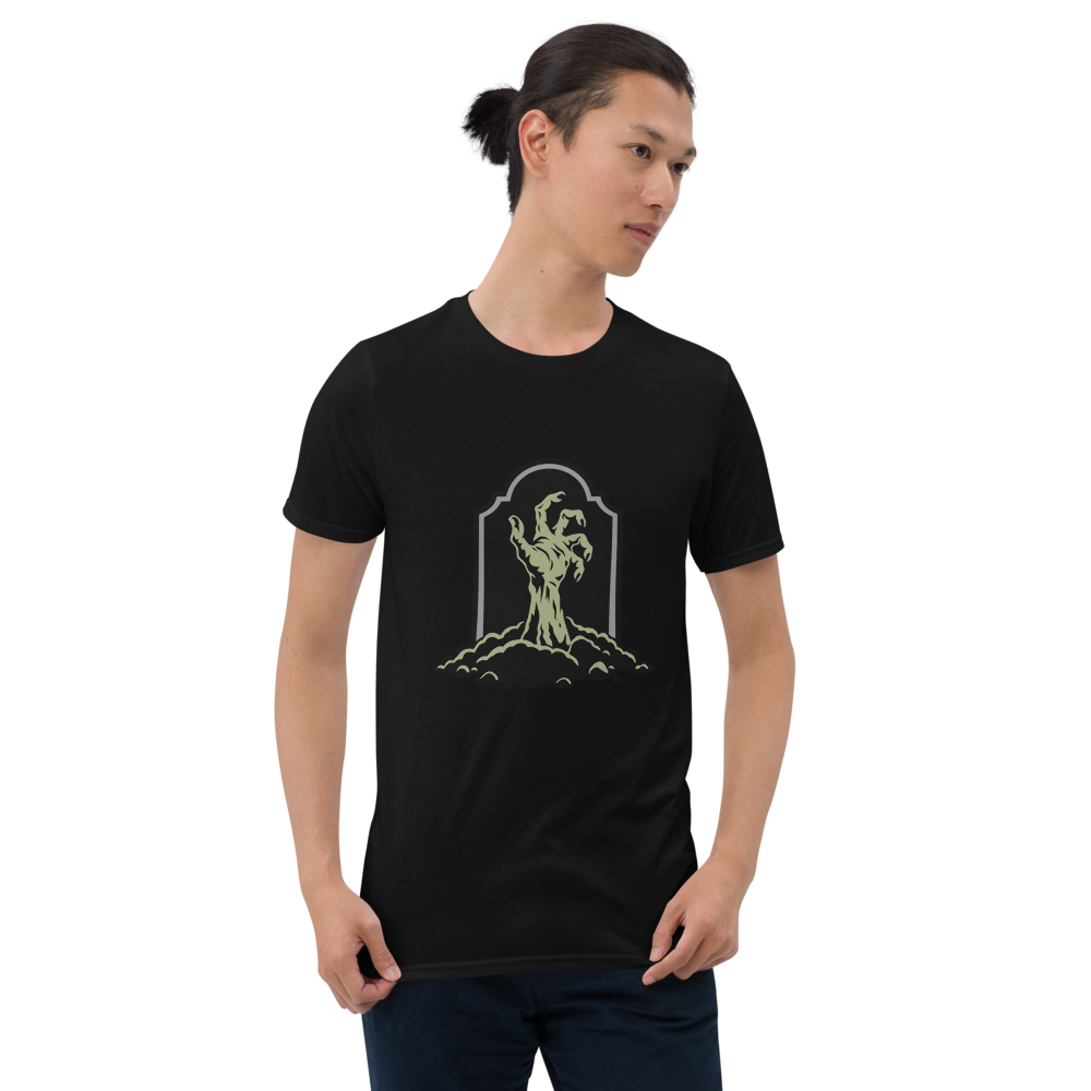 Zombie Hand Emerging from a Grave T-Shirt · Unisex / Black / S