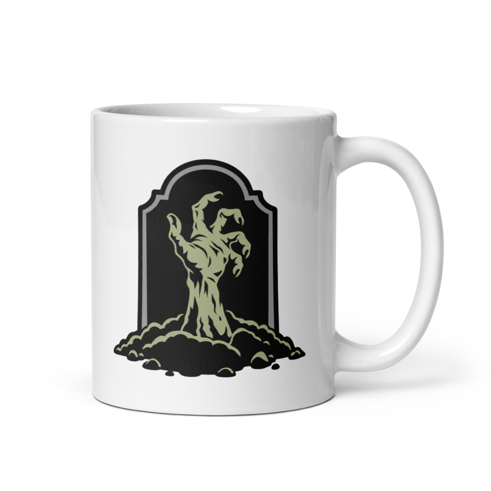 Zombie Hand Emerging from a Grave Mug · White / 11 oz