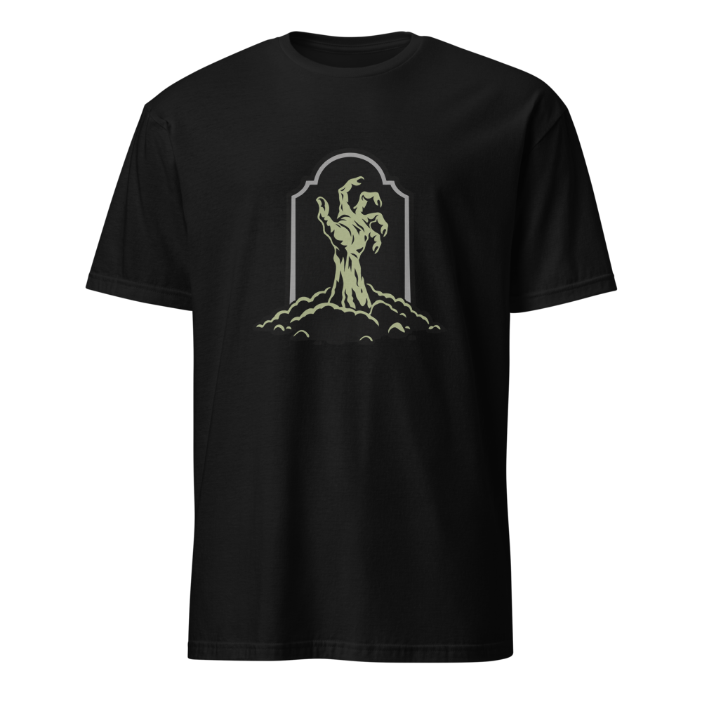 Zombie Hand Emerging from a Grave T-Shirt · Unisex / Black / S