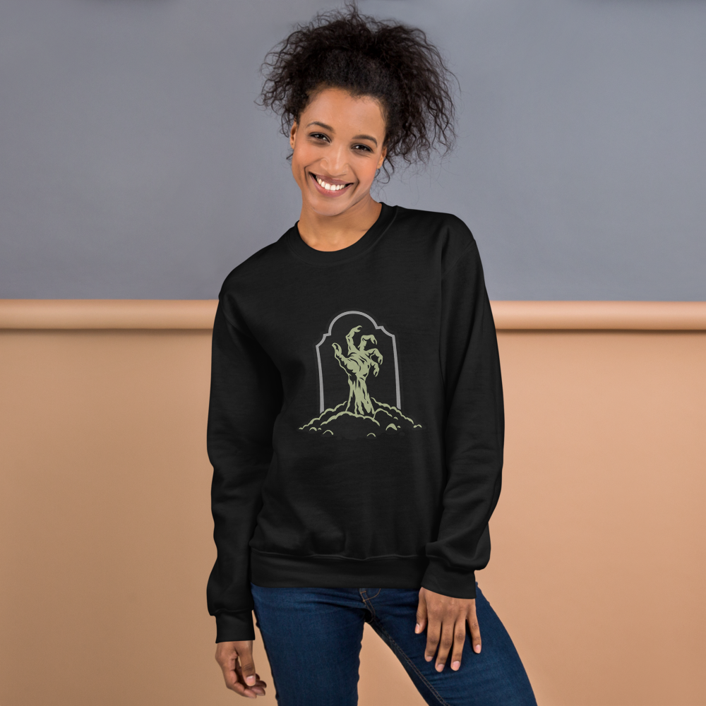 Zombie Hand on Grave Sweatshirt · Unisex / Black / S