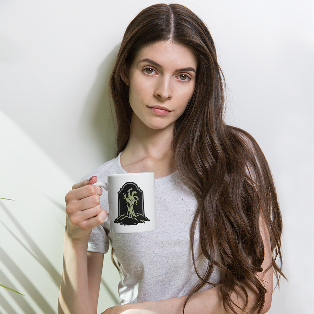 Zombie Hand Emerging from a Grave Mug · White / 11 oz