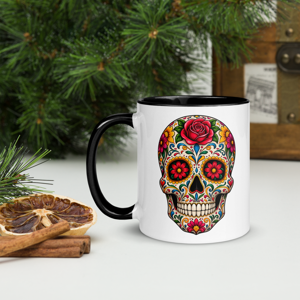 Skull Mug with Color Inside · Black / 11 oz