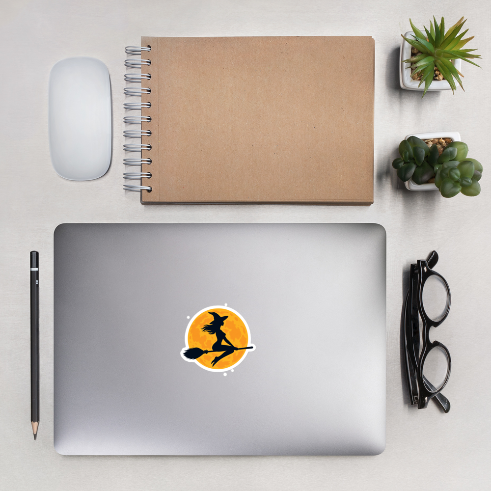 Witch Over the Orange Moon Sticker · White / 3″×3″