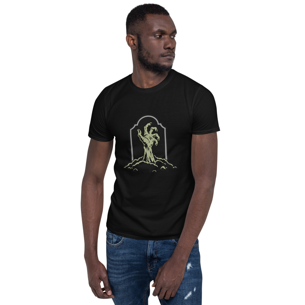 Zombie Hand Emerging from a Grave T-Shirt · Unisex / Black / S